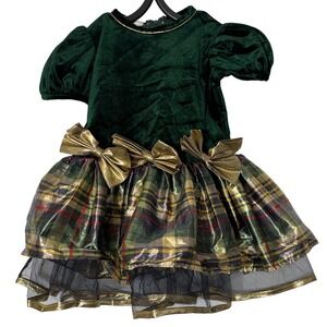 Vintage Jessica Ann Green Velvet Plaid Tulle Dress‎ Size 2T Holiday Christmas